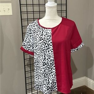 Stylish Red and Black Leopard Print Women's Top